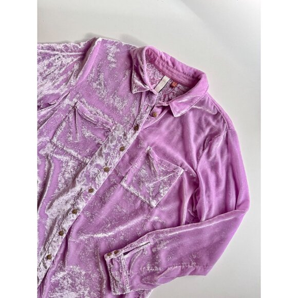 PILCRO Mara Lilac Purple Viscose Velvet Button Down Pocket Shirt, Size 12 - Picture 5 of 16
